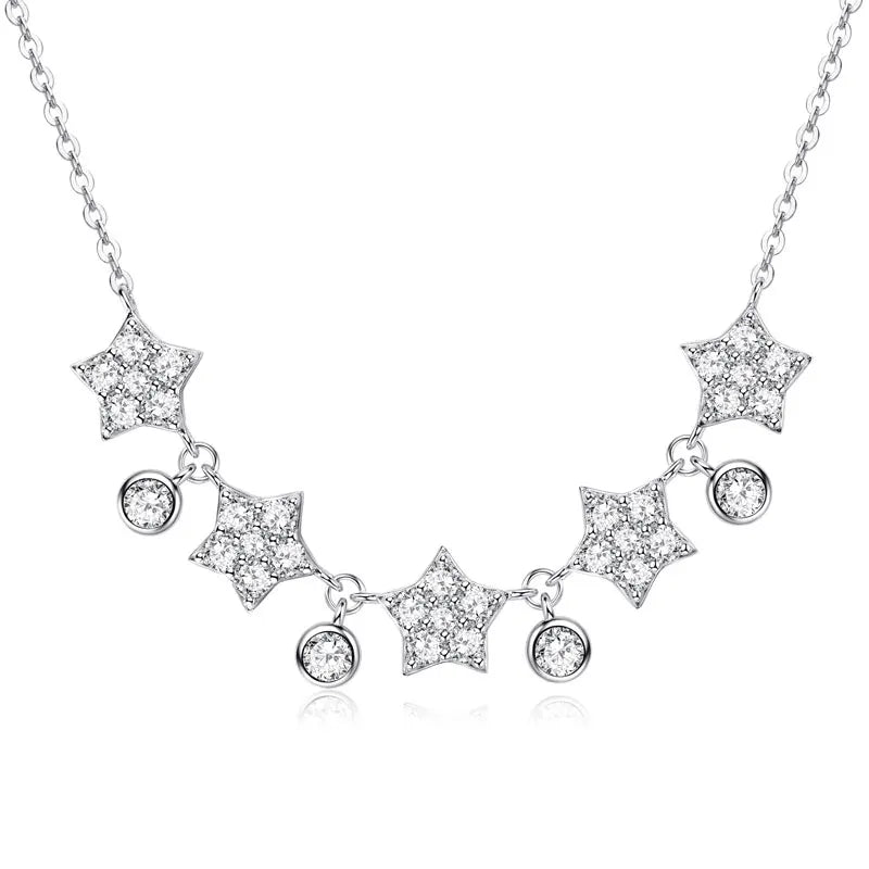 OXTAO U-Smile Moissanite Necklace D VVS1 for Women D Color Round Cut Moissanite Star Necklace 925 Sterling Silver with Certified
