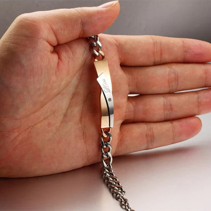 Trendy Silver Rose Gold Love Bracelet for Women Men – Stainless Steel Chain Couple Jewelry Gift for Anniversary or Birthday