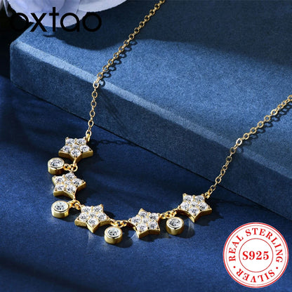 OXTAO U-Smile Moissanite Necklace D VVS1 for Women D Color Round Cut Moissanite Star Necklace 925 Sterling Silver with Certified