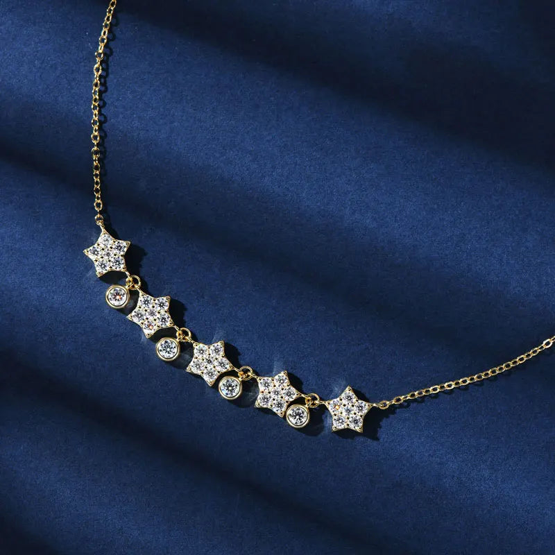 OXTAO U-Smile Moissanite Necklace D VVS1 for Women D Color Round Cut Moissanite Star Necklace 925 Sterling Silver with Certified
