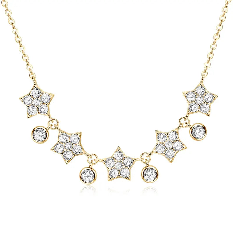 OXTAO U-Smile Moissanite Necklace D VVS1 for Women D Color Round Cut Moissanite Star Necklace 925 Sterling Silver with Certified