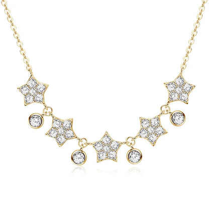 OXTAO U-Smile Moissanite Necklace D VVS1 for Women D Color Round Cut Moissanite Star Necklace 925 Sterling Silver with Certified