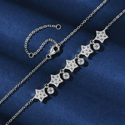 OXTAO U-Smile Moissanite Necklace D VVS1 for Women D Color Round Cut Moissanite Star Necklace 925 Sterling Silver with Certified