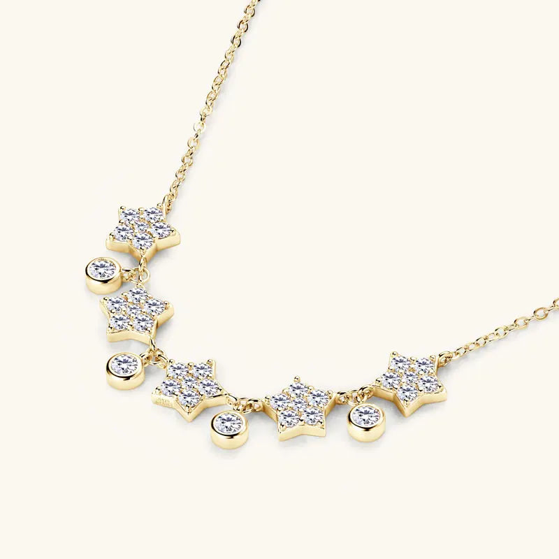 OXTAO U-Smile Moissanite Necklace D VVS1 for Women D Color Round Cut Moissanite Star Necklace 925 Sterling Silver with Certified