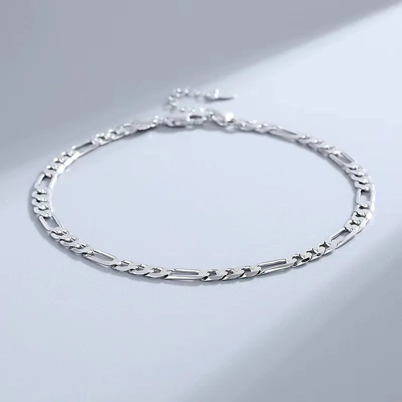 S925 Sterling Silver Anklet Figaro Bracelet Hip Hop Child And Mother