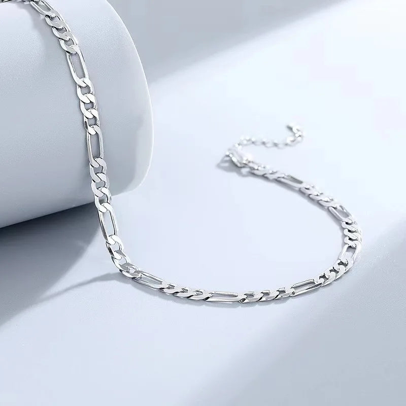 S925 Sterling Silver Anklet Figaro Bracelet Hip Hop Child And Mother